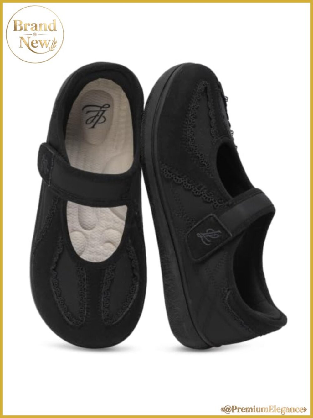Women's Mary Jane Flats Wide Toe Box Comfort Walking Shoes Hook & Loop